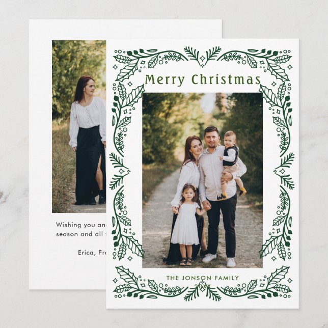 Funky Hand Drawn Scribble Retro Christmas 2 Photo Holiday Card (Front/Back)