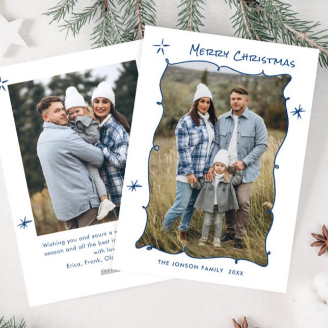 Funky Hand Drawn Scribble Retro Christmas 2 Photo Holiday Card (Creator Uploaded)