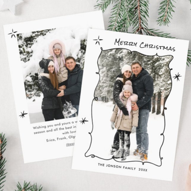 Funky Hand Drawn Scribble Retro Christmas 2 Photo Holiday Card (Creator Uploaded)