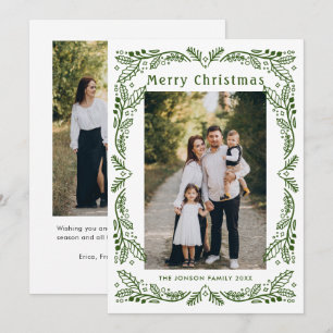 Funky Hand Drawn Scribble Retro Christmas 2 Photo Holiday Card