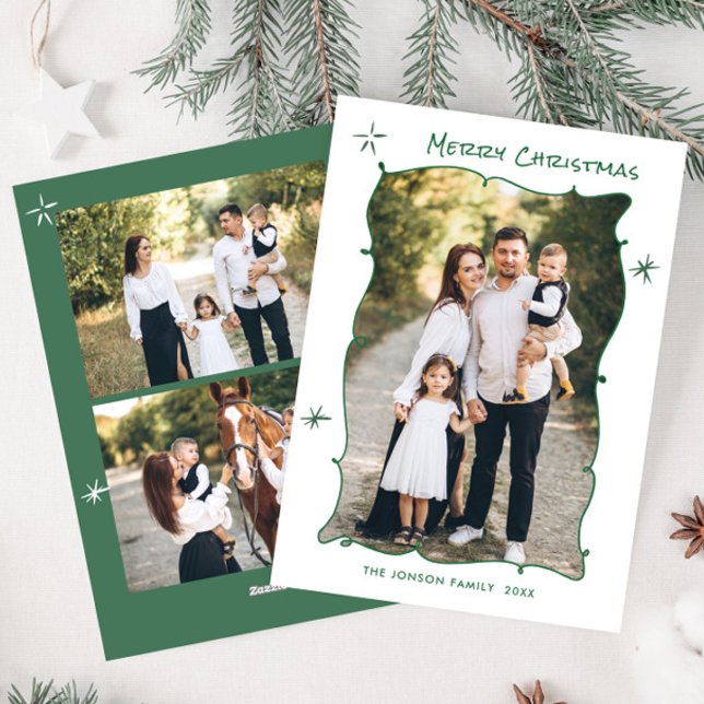 Funky Hand Drawn Scribble Retro Christmas 3 Photo Holiday Card (Creator Uploaded)