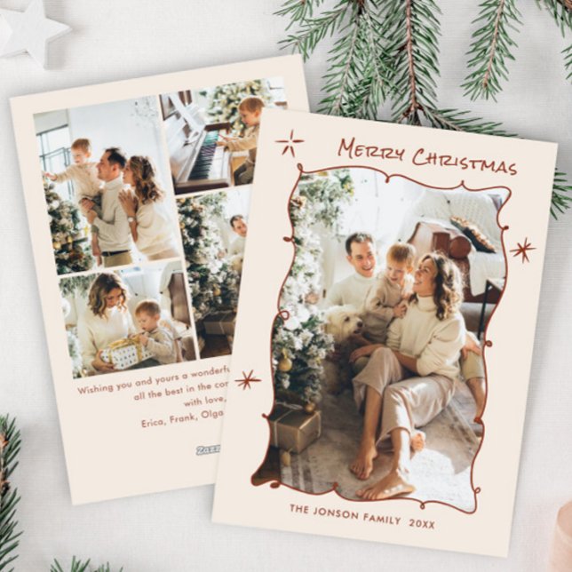 Funky Hand Drawn Scribble Retro Christmas 5 Photo Holiday Card (Creator Uploaded)