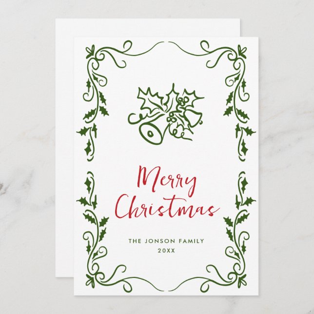 Funky Hand Drawn Scribble Retro Christmas Holiday Card (Front/Back)