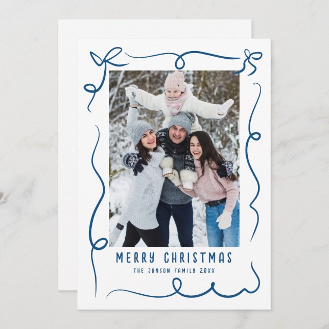 Funky Hand Drawn Scribble Retro Christmas Photo Holiday Card (Front/Back)