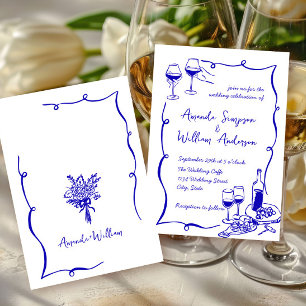 Funky Hand Drawn Scribble Retro Wedding Invitation