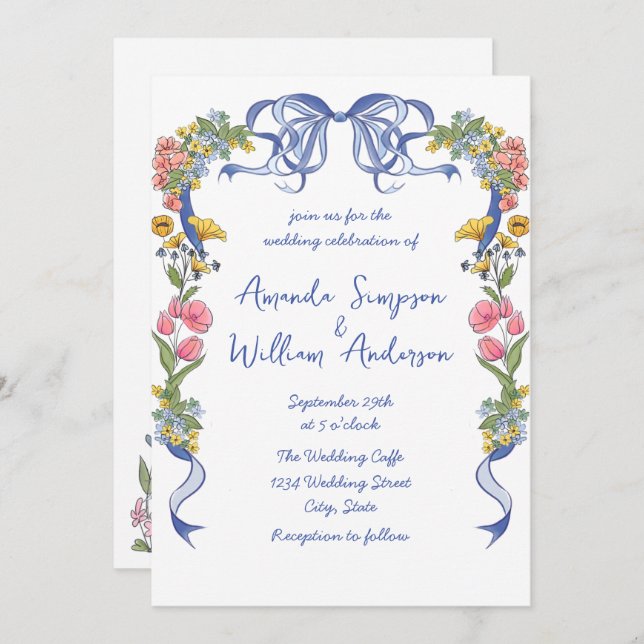 Funky Hand Drawn Scribble Retro Wedding QR code Invitation (Front/Back)