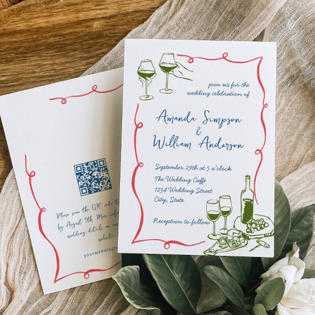 Funky Hand Drawn Scribble Retro Wedding QR code Invitation (Creator Uploaded)