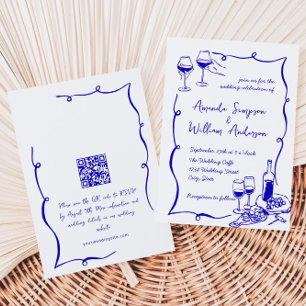 Funky Hand Drawn Scribble Retro Wedding QR code Invitation