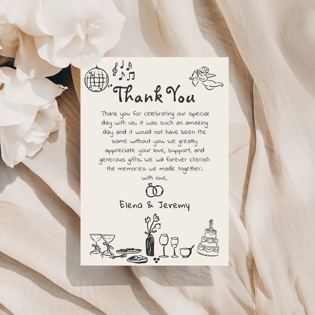 Funky Hand Drawn Wedding Thank You Card (Creator Uploaded)