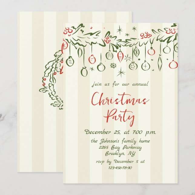 Funky Hand Drawn Whimsical Christmas Holiday Party Invitation (Front/Back)