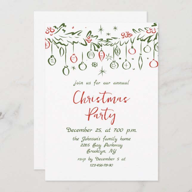 Funky Hand Drawn Whimsical Christmas Holiday Party Invitation (Front/Back)