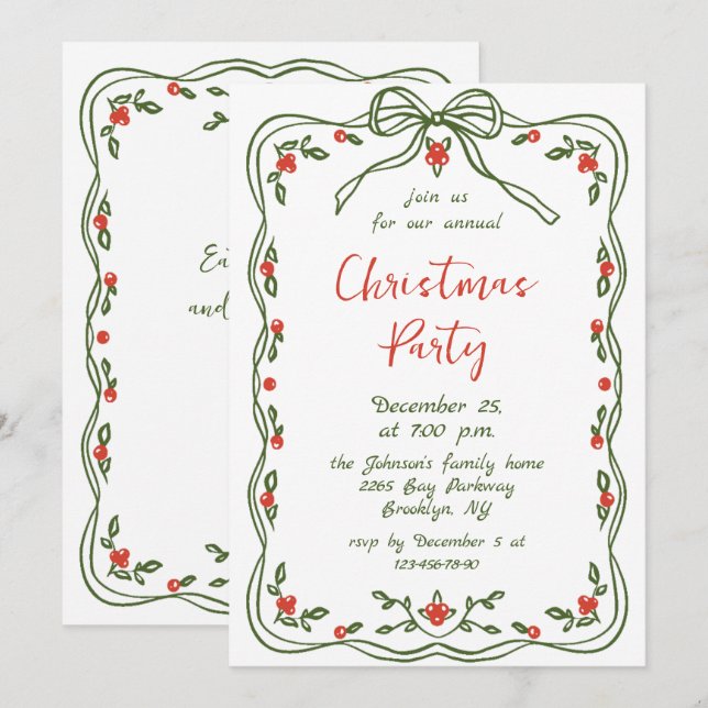 Funky Hand Drawn Whimsical Christmas Holiday Party Invitation (Front/Back)