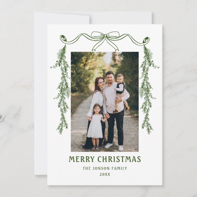 Funky Hand Drawn Whimsical Retro Christmas 2 Photo Holiday Card (Front)