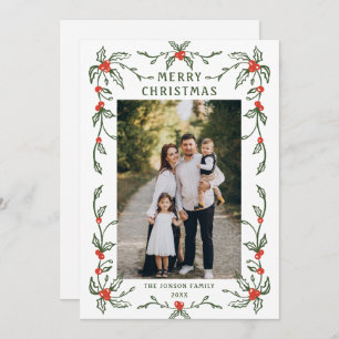 Funky Hand Drawn Whimsical Retro Christmas 3 Photo Holiday Card