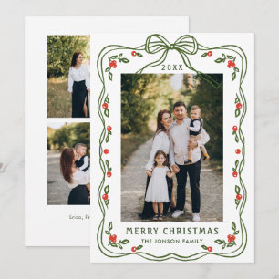 Funky Hand Drawn Whimsical Retro Christmas 3 Photo Holiday Card