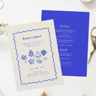 funky hand drawn whimsical trendy colourful weddin invitation