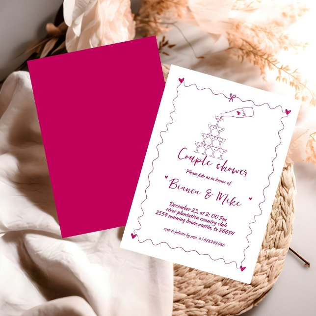 Funky Handwritten Champagne Tower Couple Shower In Invitation (Creator Uploaded)