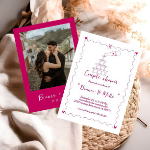 Funky Handwritten Champagne Tower Couple Shower  Invitation