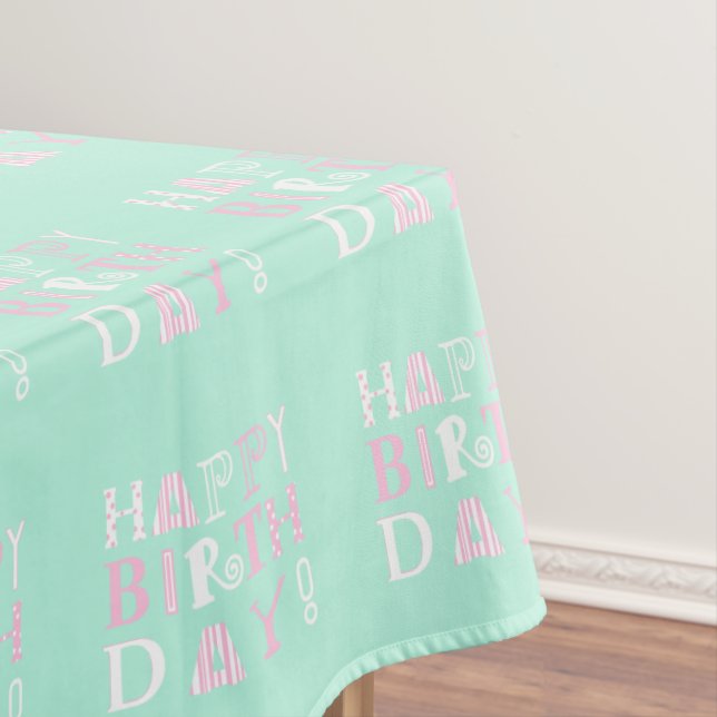 Funky happy birthday picnic tablecloth (In Situ)