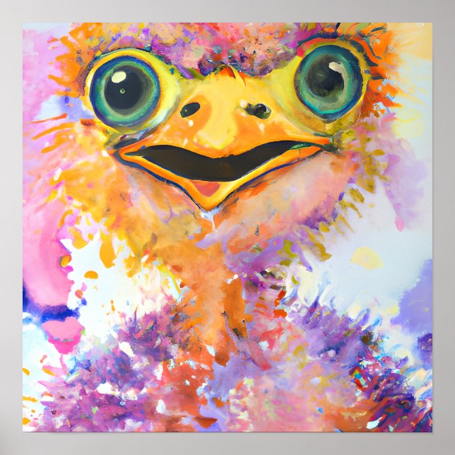 Funky Happy Emu Farm Animal Portrait Art Poster (Front)