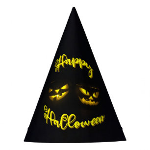 Funky Happy Halloween text with eerie pumpkin face Party Hat