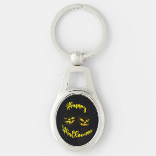 Funky Happy Halloween text with pumpkin face Key Ring