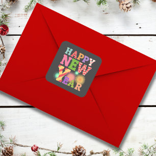 Funky happy new year  square sticker