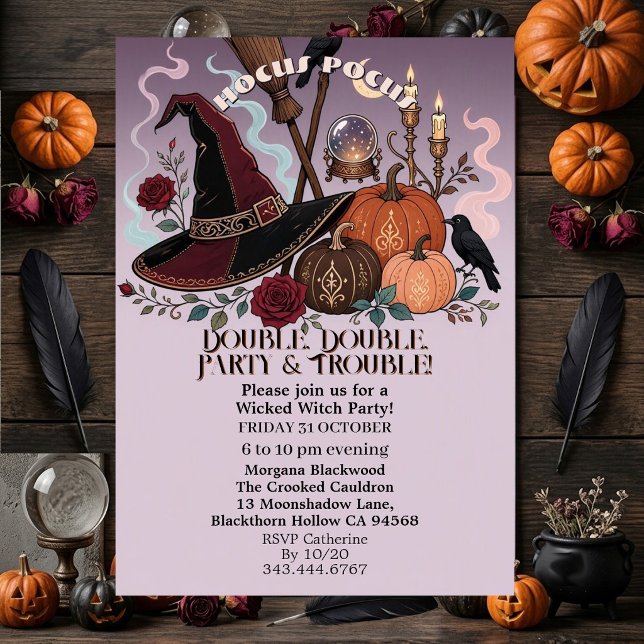 Funky Hat Hocus Pocus Wicked Witch Party Purple  Invitation (Funky Hat Hocus Pocus Wicked Witch Party Purple Invitation)