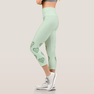 Funky Heart 2000s Y2K 90s Retro Green Capri Leggings
