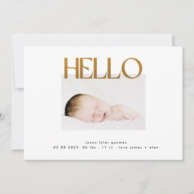 funky hello yellow gold Foil modern minimalistic Announcement (Front)