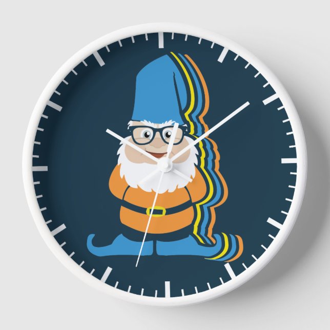 Funky Hipster Garden Gnome Illustration Clock (Front)