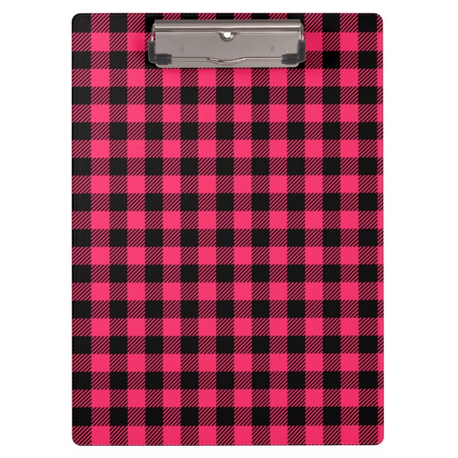 Funky Hot Pink And Black Buffalo Chequered Pattern Clipboard (Front)