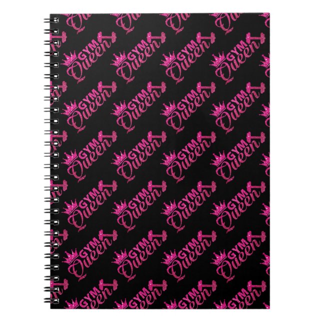 Funky hot pink faux glitter gym queen pattern notebook (Front)