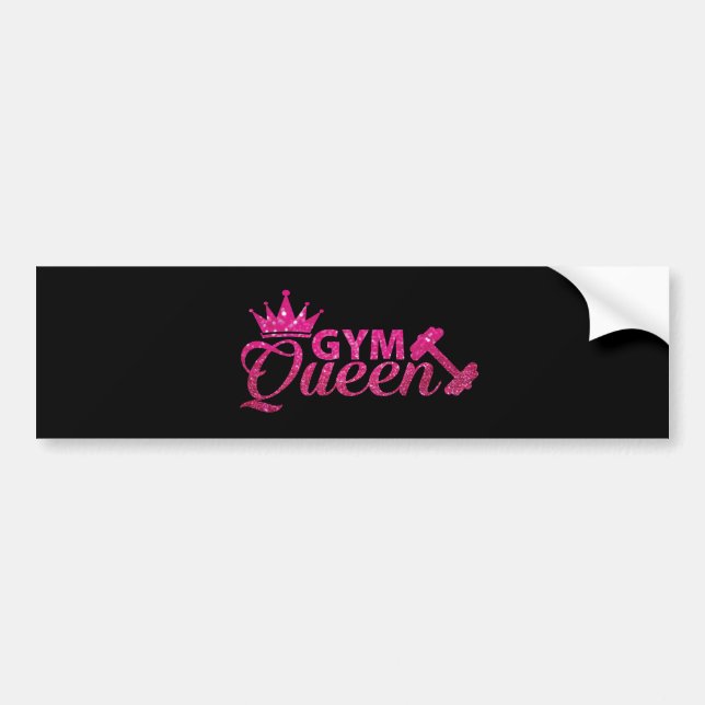 Funky hot pink faux glitter gym queen text bumper sticker (Front)