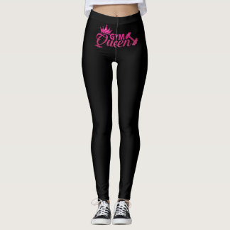 Funky hot pink faux glitter gym queen text  leggings