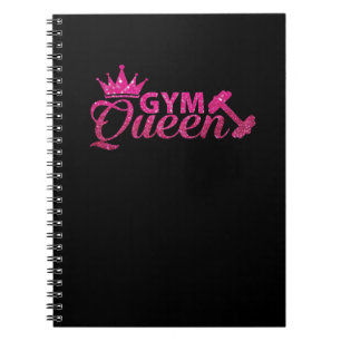 Funky hot pink faux glitter gym queen text notebook