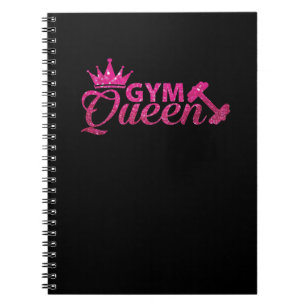Funky hot pink faux glitter gym queen text notebook