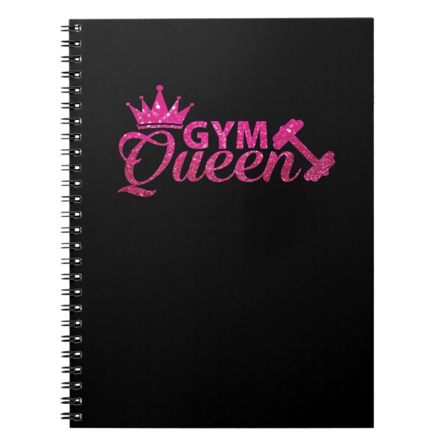 Funky hot pink faux glitter gym queen text notebook (Front)