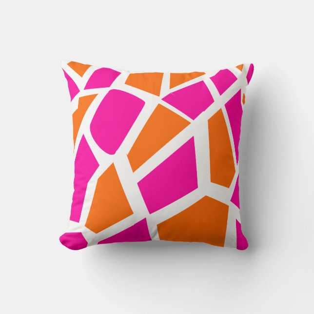 Funky Hot Pink Orange Giraffe Print Girly Pattern Cushion (Front)
