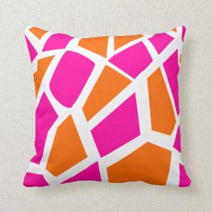 Funky Hot Pink Orange Giraffe Print Girly Pattern Cushion