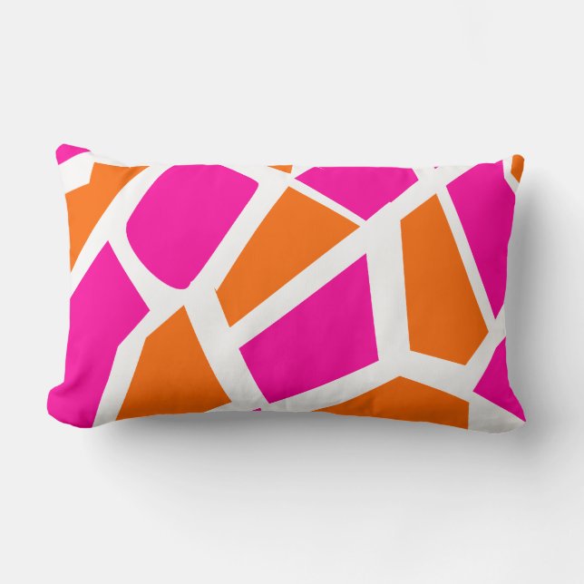 Funky Hot Pink Orange Giraffe Print Girly Pattern Lumbar Cushion (Front)