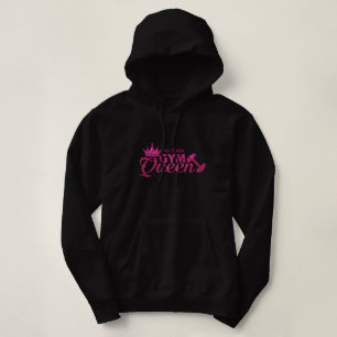 Funky hot pink personalised faux glitter Gym Queen Hoodie
