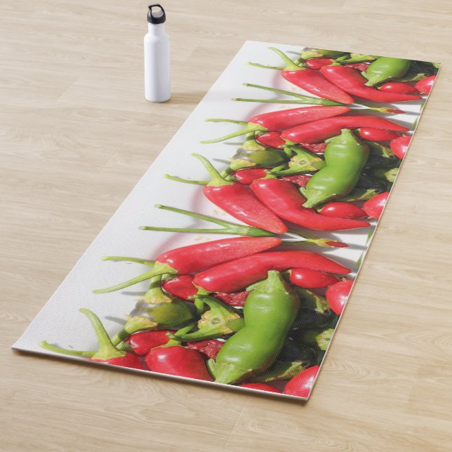 Funky Hot Red Green Chilli Peppers Yoga Mat (In Situ)