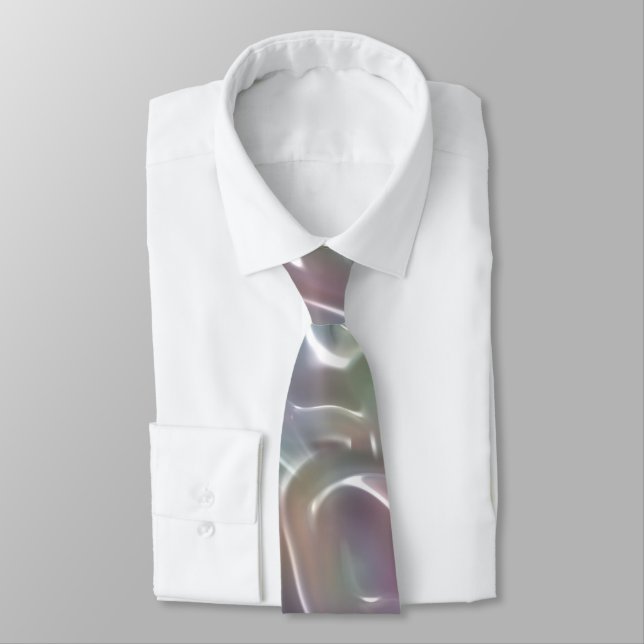 Funky Iridescent Abstract Peary White Lustre Tie (Tied)
