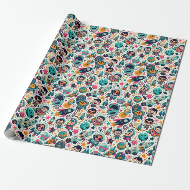 funky Kid's Outer Space pattern  Wrapping Paper (Unrolled)