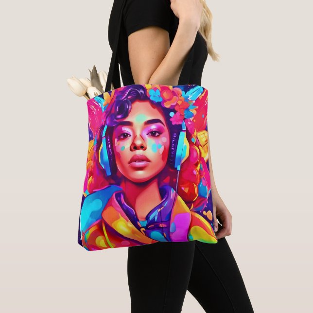 Funky Lady Digital Artwork Tote Bag (Close Up)