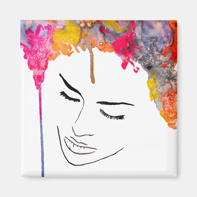 Funky lady psychedelic crazy hair magnet (Front)