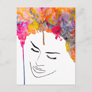 Funky lady psychedelic crazy hair postcard