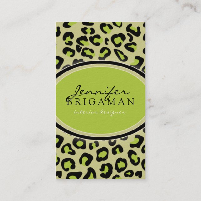 Funky Leopard Print Custom Business Card :: Lime (Front)