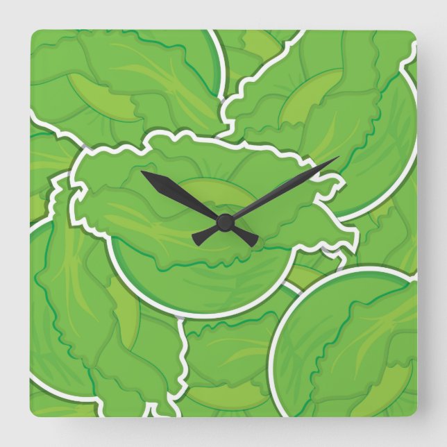 Funky lettuce square wall clock (Front)
